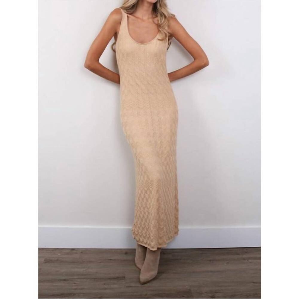 Show Me Your Mumu Tala Tank Maxi Dress Horizon Stripe Tan Knit XL